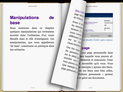 Copie d'écran d'un livre électronique (scénario Moodle 2) sur l'iPad